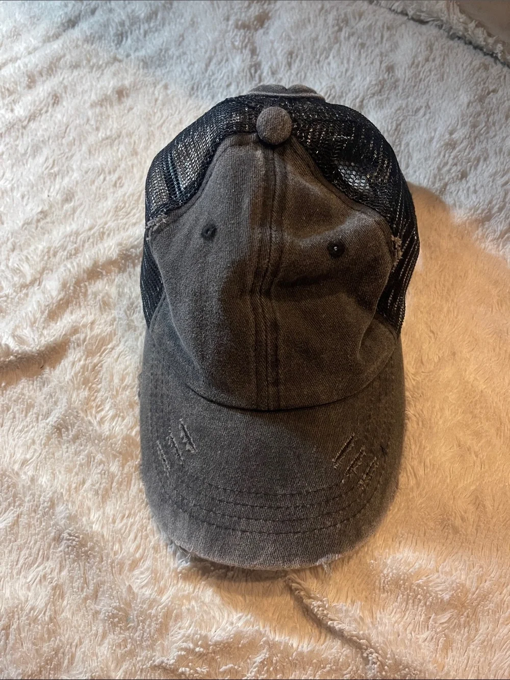 Distressed Black Mesh Back womens Trucker Hat